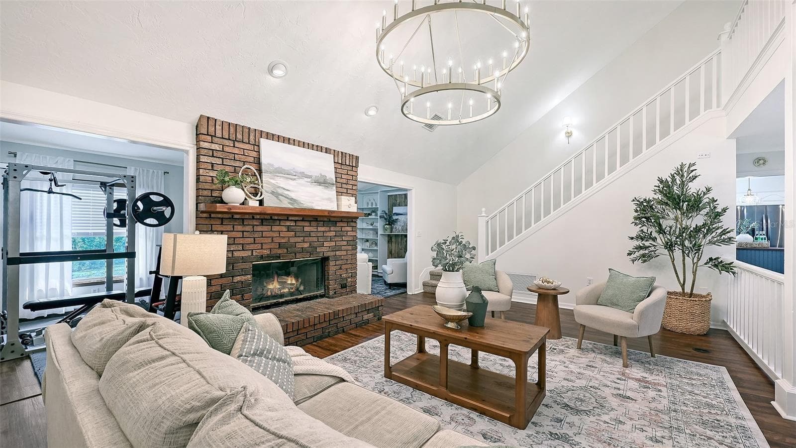 Living Room with Wood Burning Fireplace - 28401 104TH DR E, MYAKKA CITY