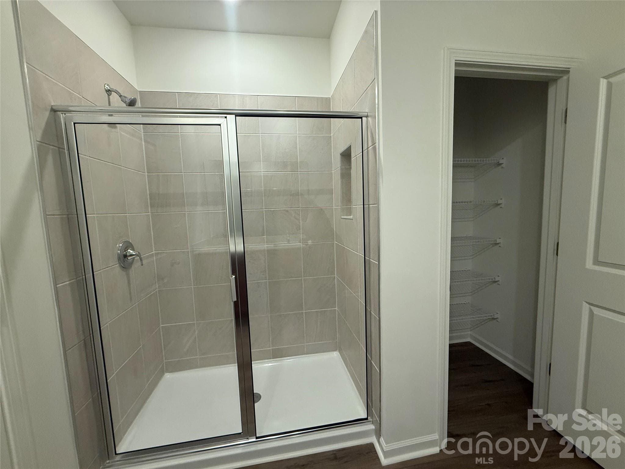 Primary shower and linen - Monroe