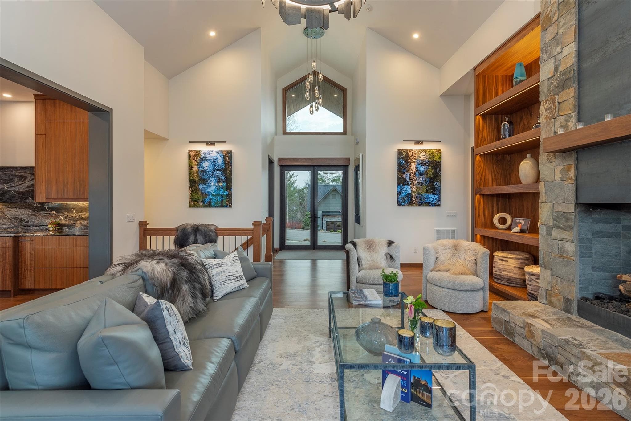 Views from front entrance with electronic blinds for privacy - Asheville