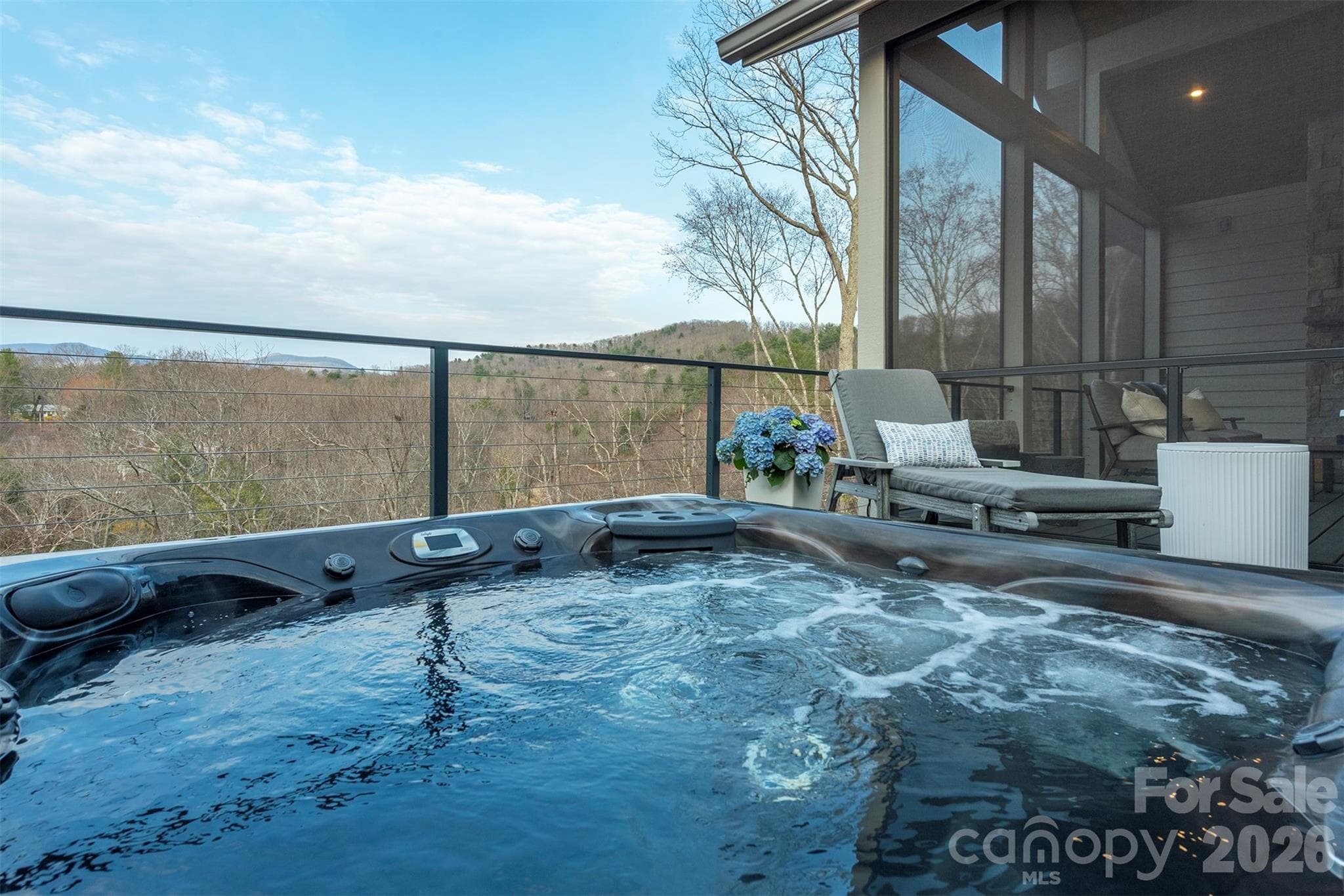 Relax in your hottub with access from the primary suite or main level with privacy screen and mountain views - Asheville