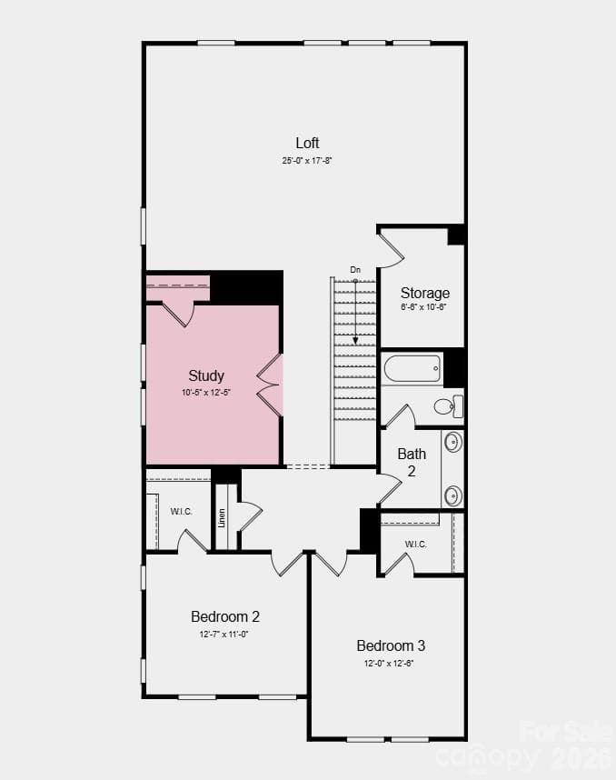 Second Floor Plan - Additional Highlights Include: a shower with a ledge in the primary bathroom, a study in place of a flex room, and a slide-in gas oven range - Indian Land