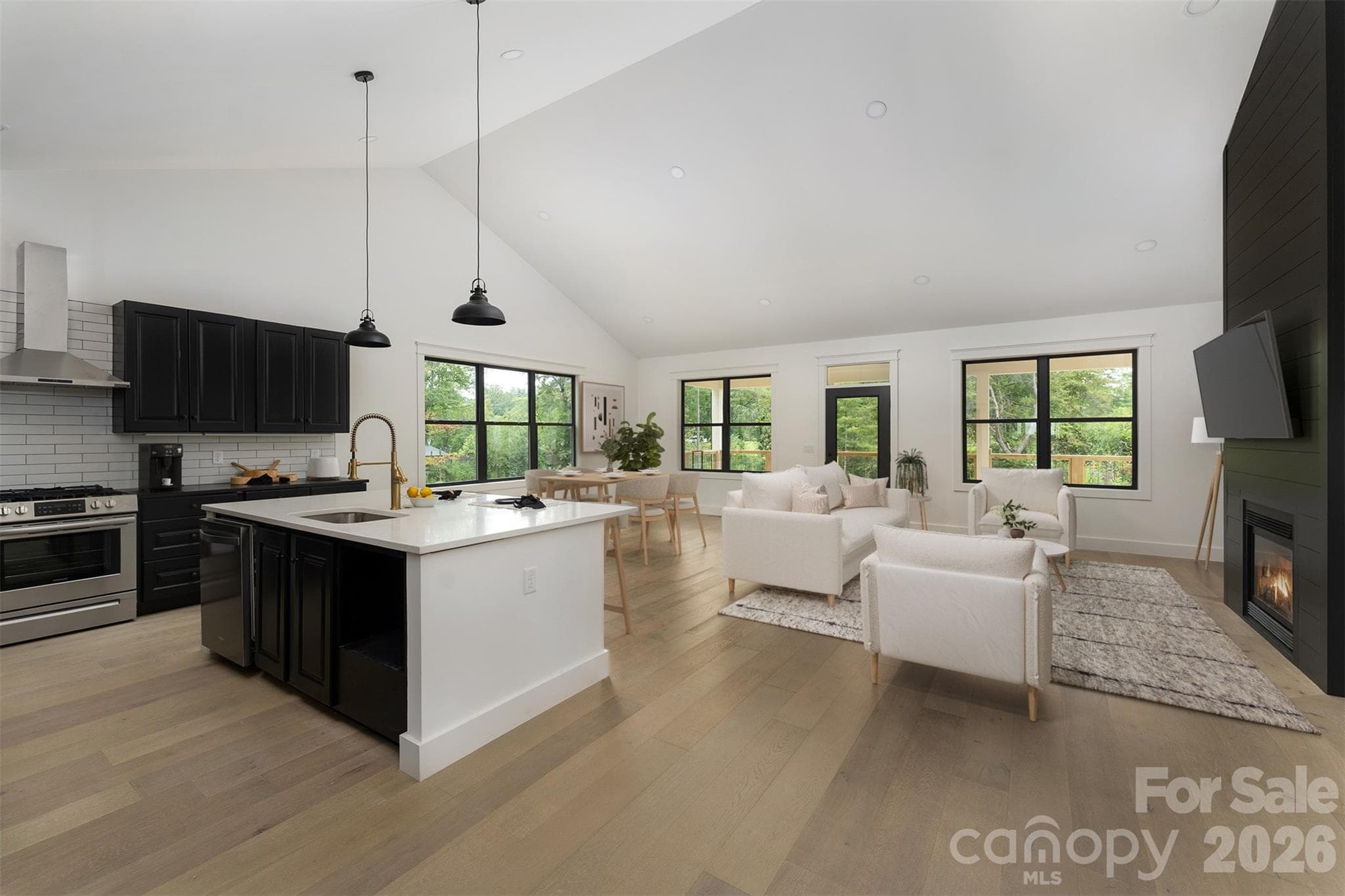 virtually staged open concept with gas fireplace - 808 Maybank Drive, Hendersonville