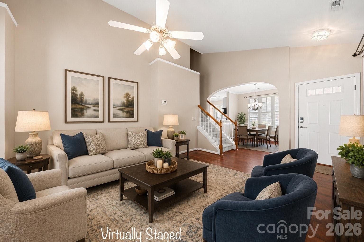Virtually staged living room - 207 Dawn Mist Lane, Fort Mill
