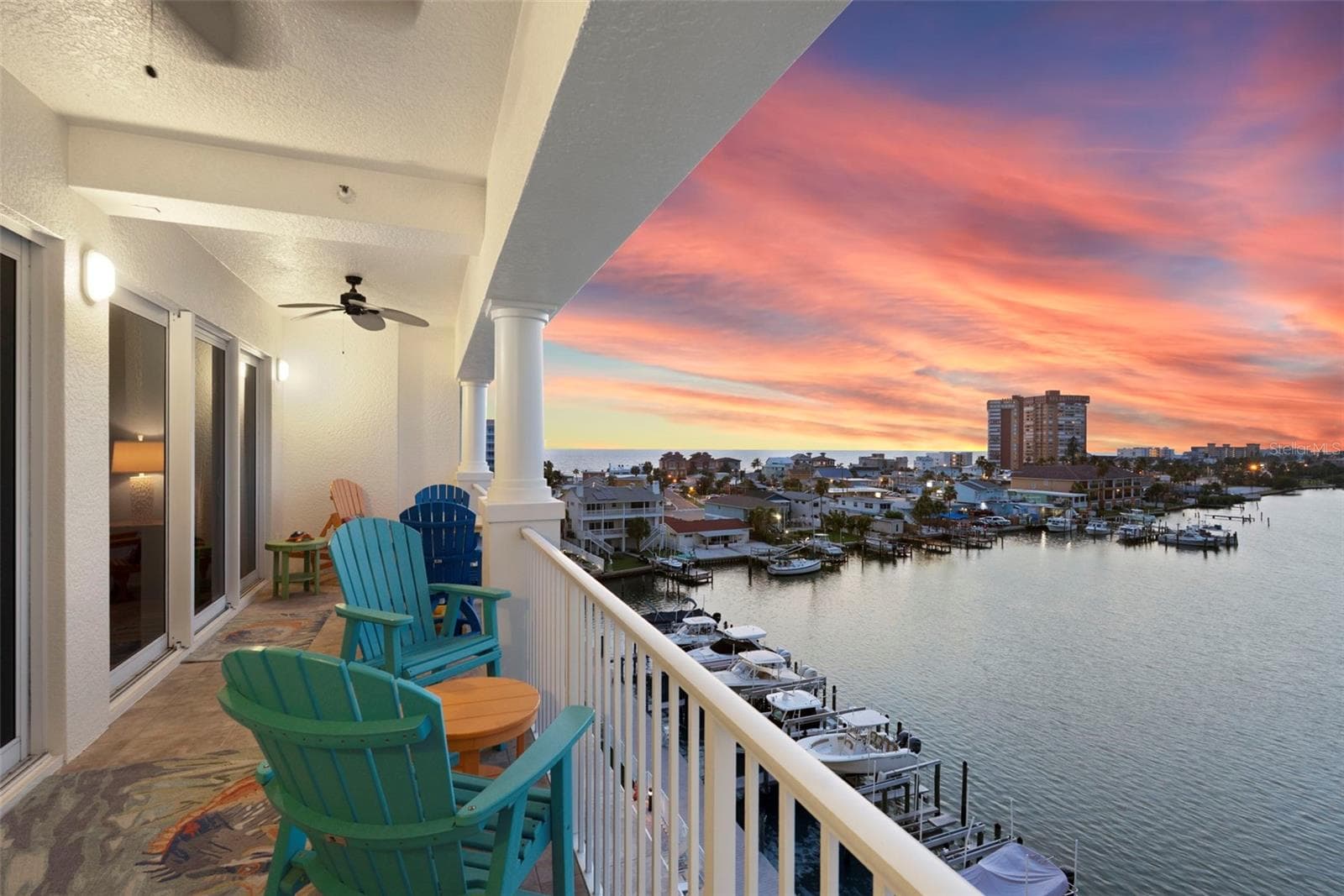 Balcony view from your 6th floor home with west sunsets views of Gulf of Mexico and direct north view of Boca CIEGA Bay - 17717 GULF BLVD #604, REDINGTON SHORES