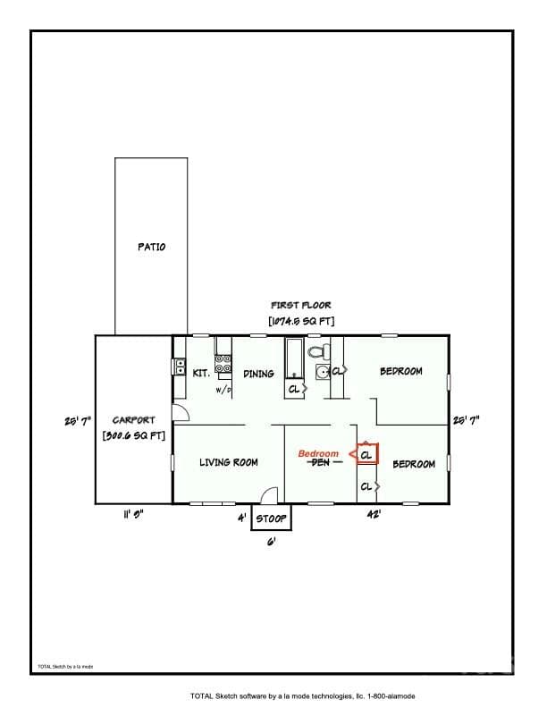 Floor plan with re-imagining the Den as a 3rd Bedroom - 725 5th Avenue SW, Hickory