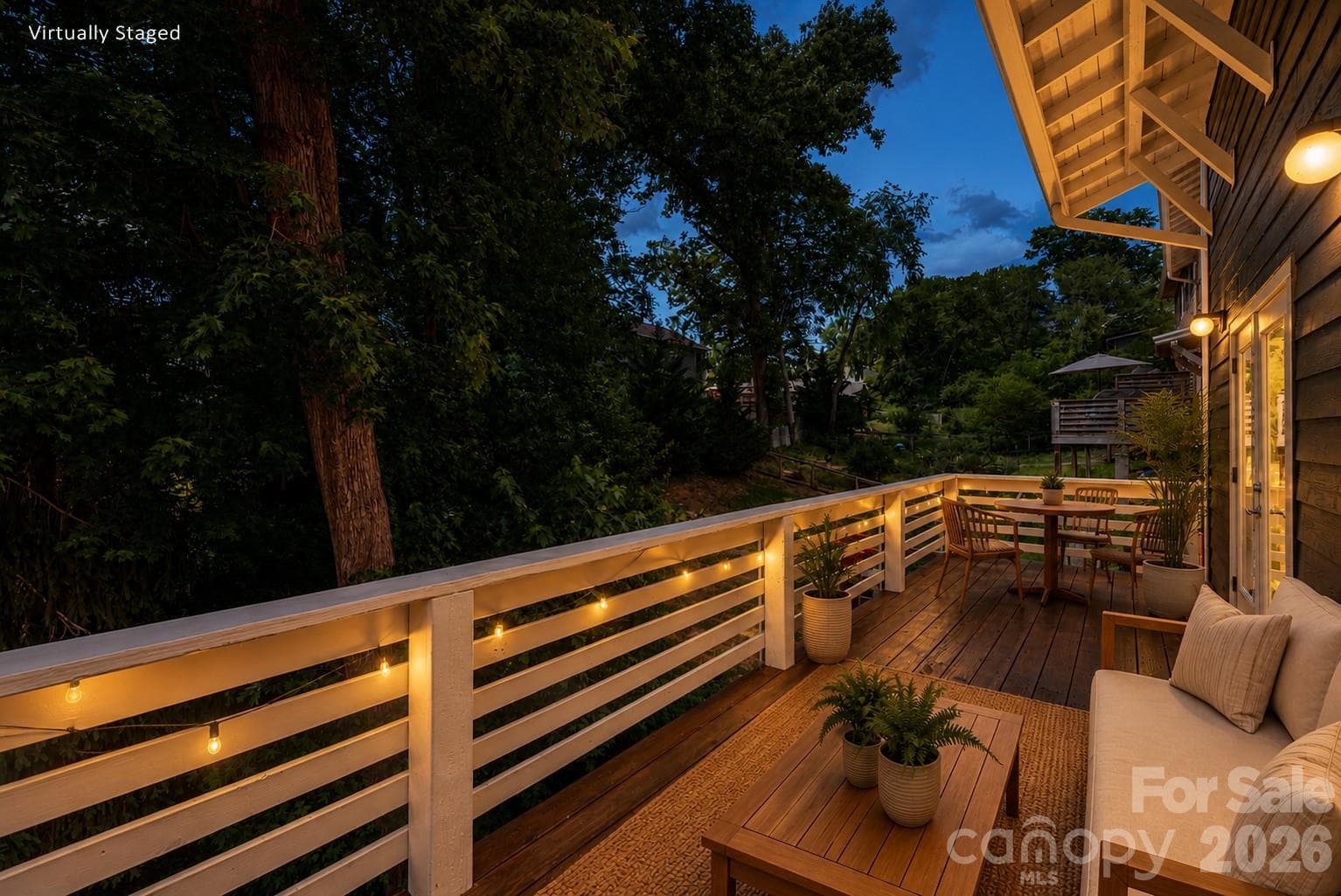 Virtually staged back deck at night. - 39 Hubbard Avenue, Asheville