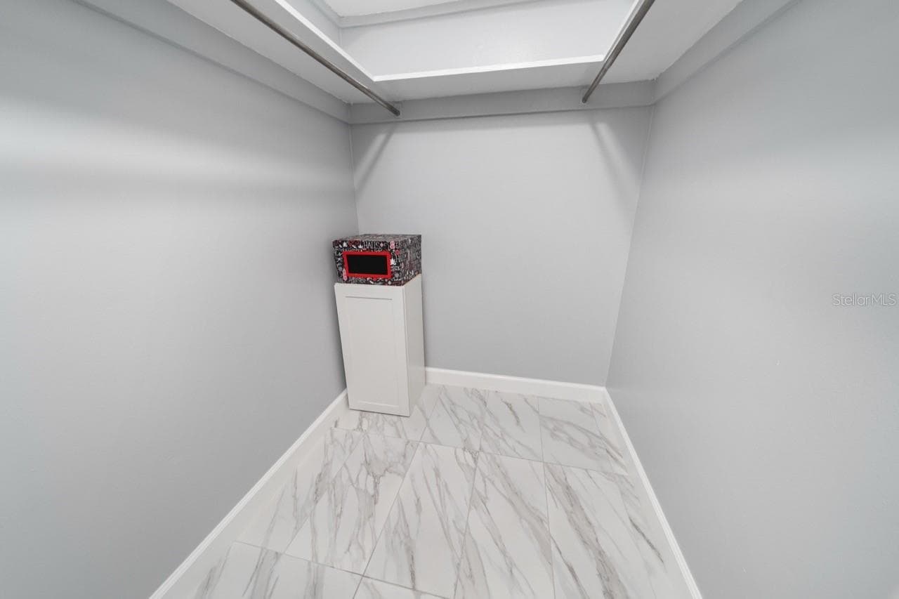 HALL CLOSET, STORAGE, ATTIC ACCESS. PREVIOUSLY GREAT GRANDKIDS PLAYROOM. IT'S THAT BIG. THERE IS ALSO A LINEN CLOSET IN THIS HALL. - 8235 BURGUNDY DR N #3, PINELLAS PARK