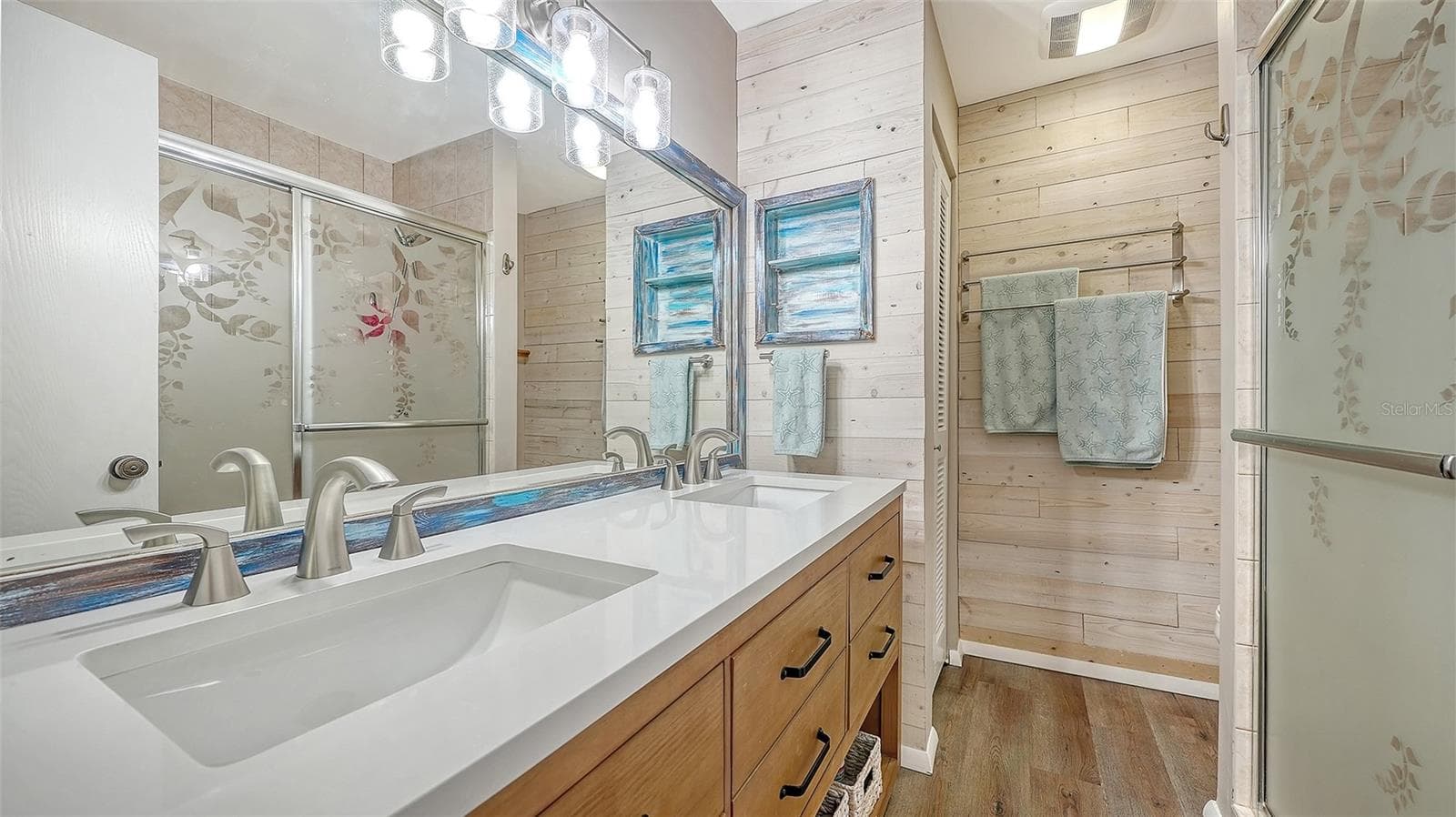 Primary Bathroom, second floor with dual sinks and shower only, totally redone. - 1646 STICKNEY POINT RD #101, SARASOTA
