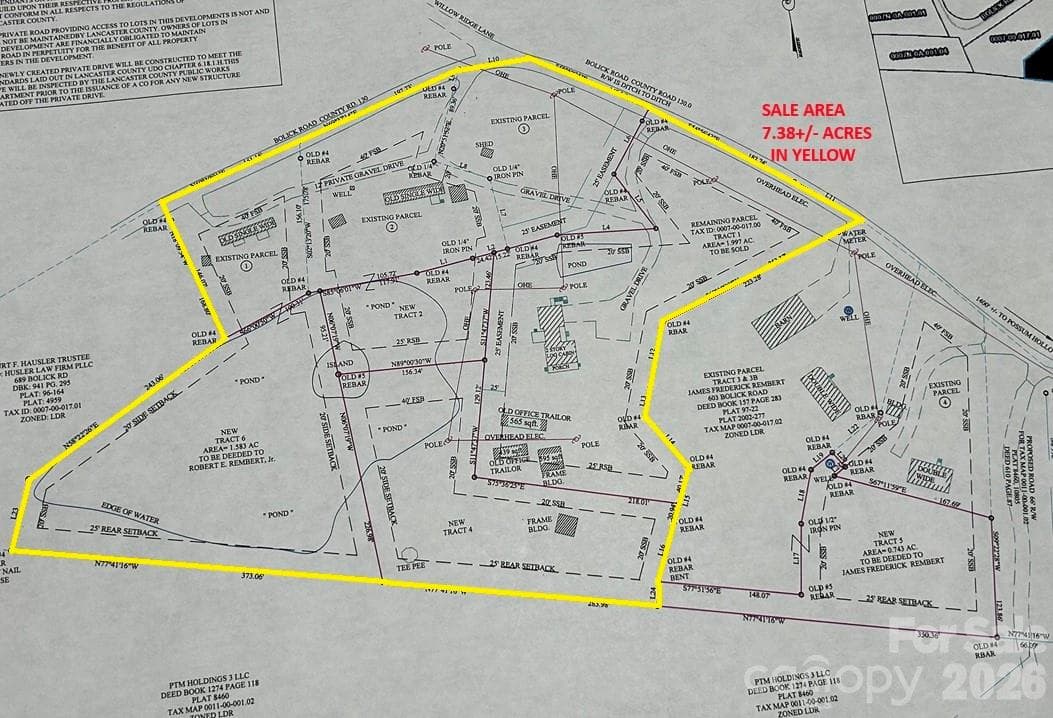 All 7.33 Acres Available -Shows Existing Parcel 3 completely. - 627 Bolick Road, Fort Mill