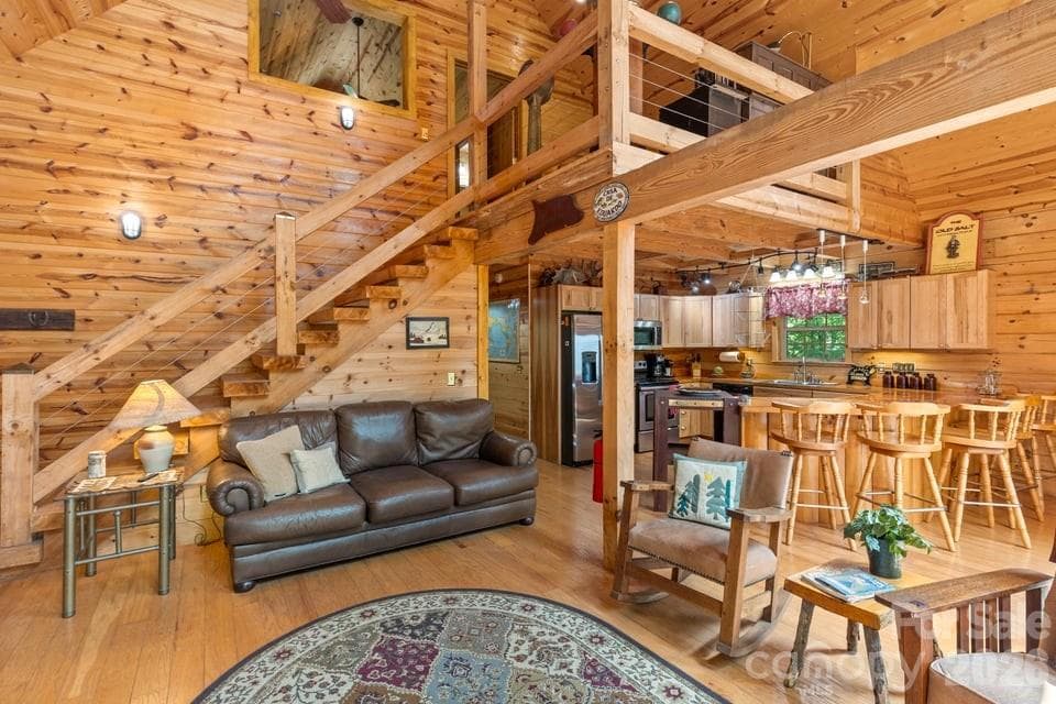 Living Room and View of Loft Above - 4435 Flat Mountain Road, Highlands