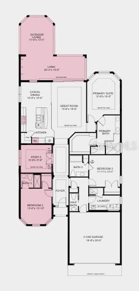 Floor Plan - Additional Highlights Include: tray ceiling package, pocket sliding glass door in great room, 4' garage extension, laundry sink, and outdoor kitchen rough-in - 3826 MASANIELLO WAY, WESLEY CHAPEL