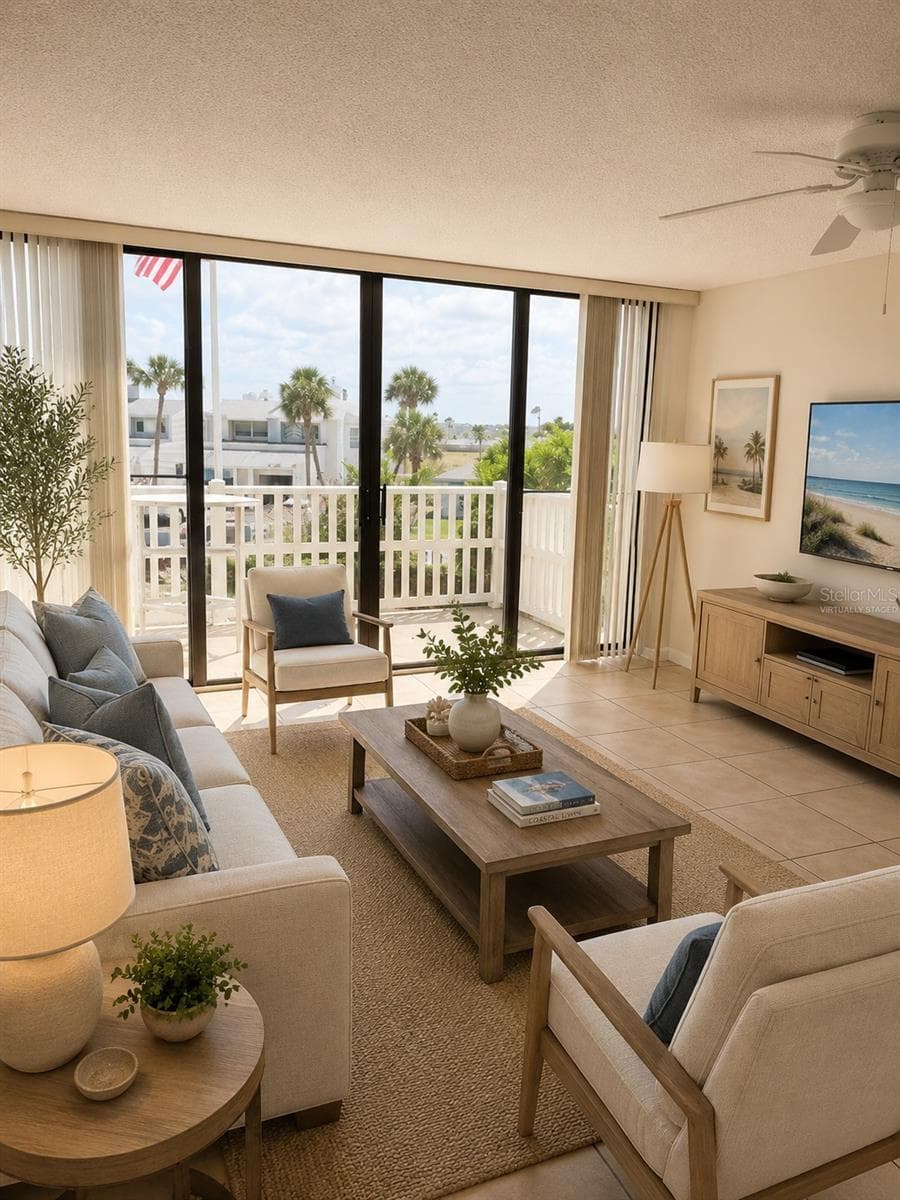 Virtually staged living area - 3580 S OCEAN SHORE BLVD #101, FLAGLER BEACH