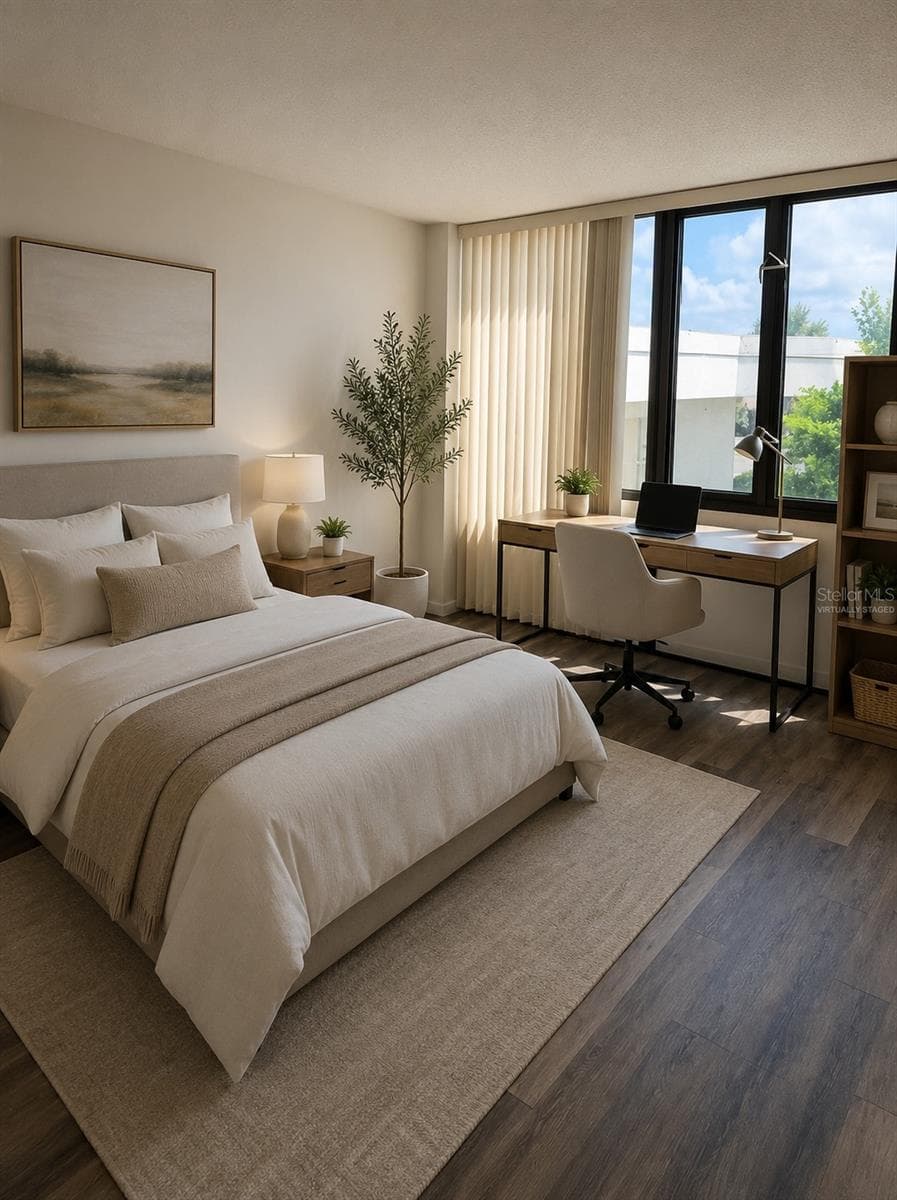 Virtually staged guest bedroom with optional office - 3580 S OCEAN SHORE BLVD #101, FLAGLER BEACH