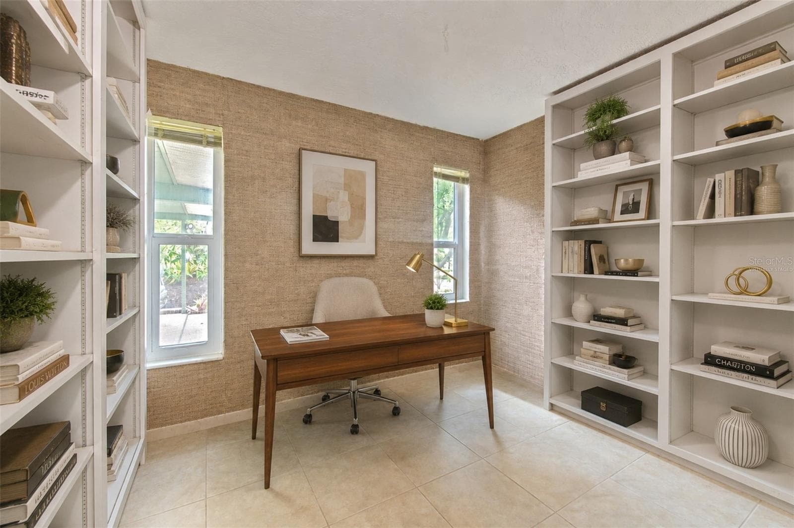 Virtually staged - Home Office w/ built in adjustable shelving - 7102 MANDY LN, NEW PORT RICHEY