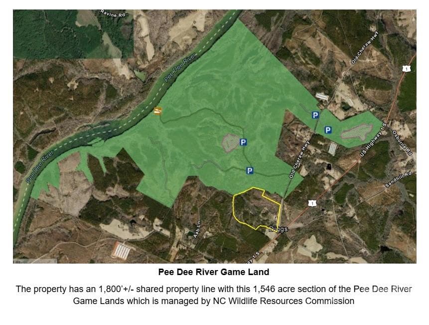 1,800' common boundary with the 1,546 acre section of the Pee Dee River Game Lands - 1726 Old Cheraw Highway, Rockingham