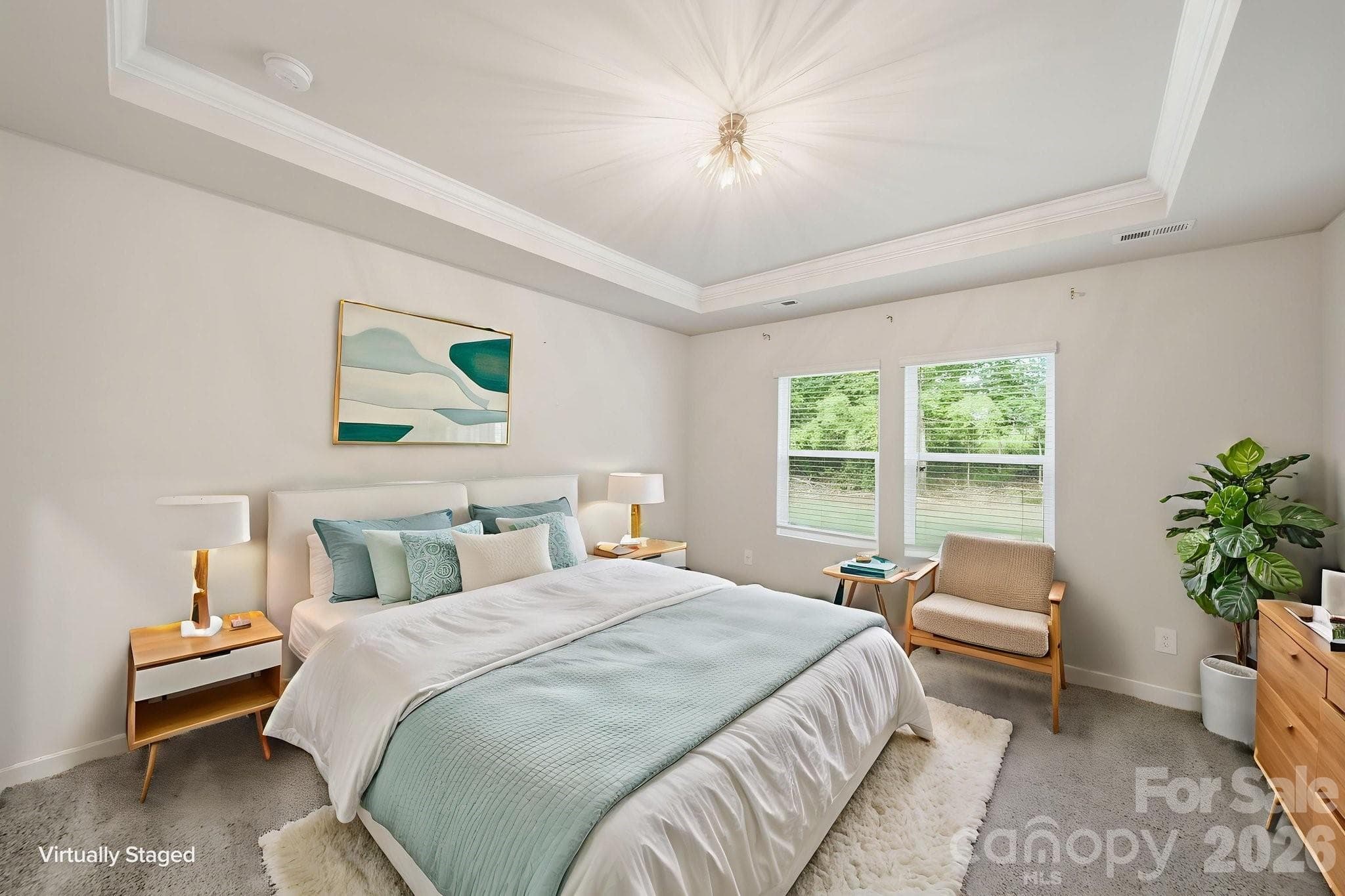 virtually staged primary bedroom - 6220 Barcelona Way, Charlotte