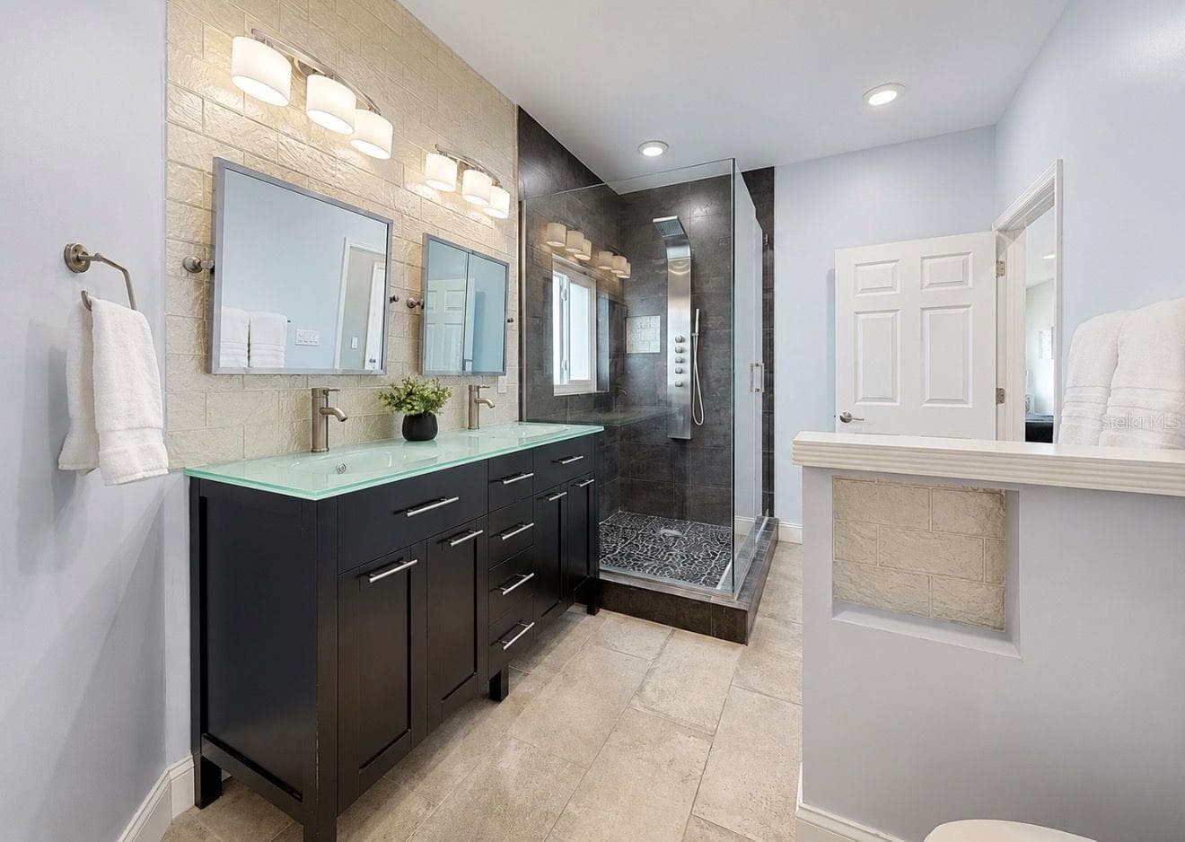 Primary bathroom shower with body jets - 4639 MIRABELLA CT, ST PETE BEACH