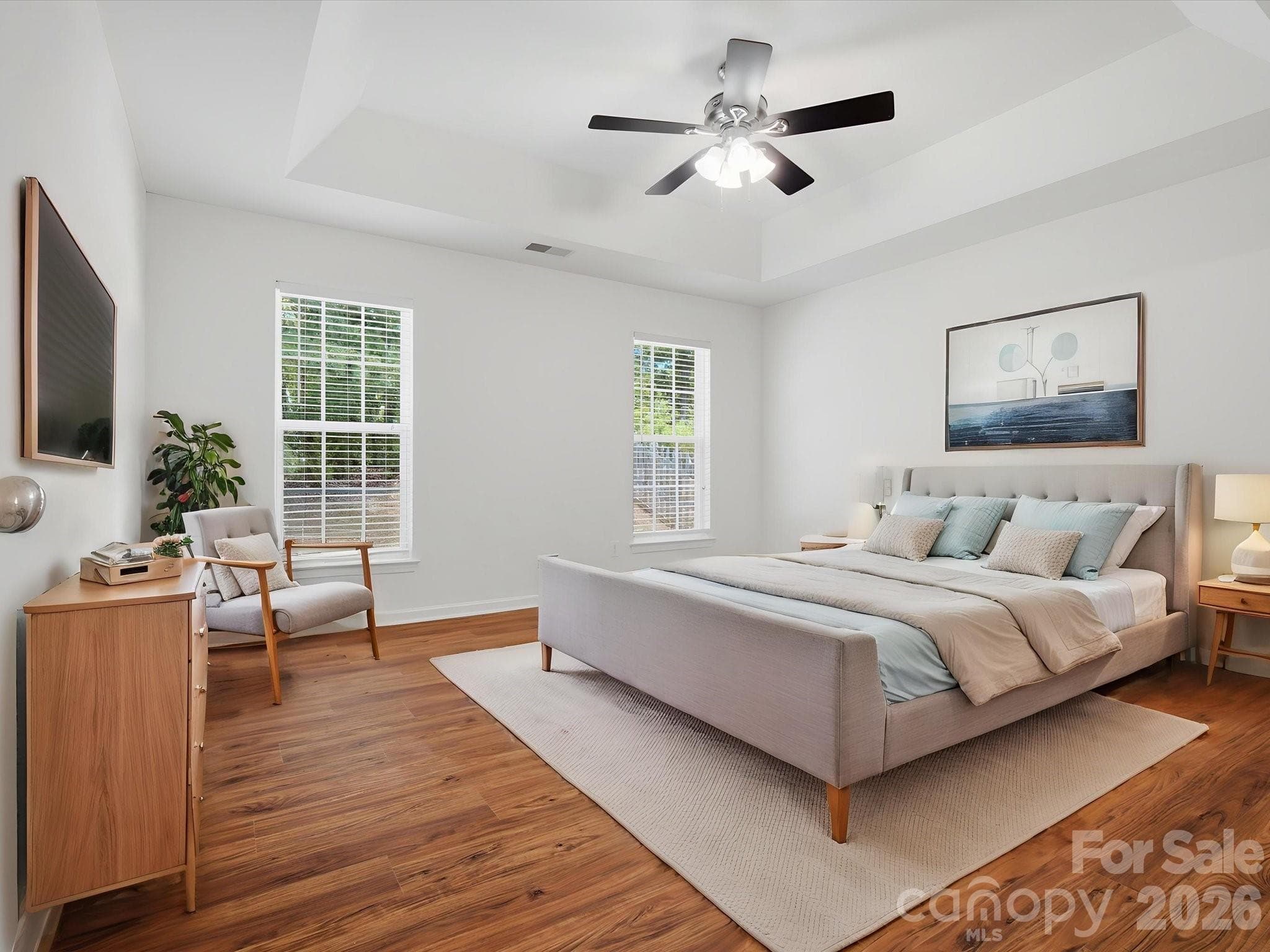 Virtually Staged Primary Bedroom - 2007 Rosewater Lane, Indian Trail
