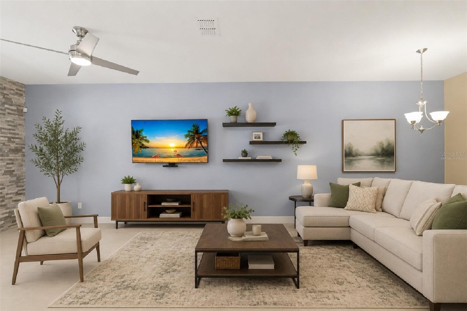 Virtually staged - Living Room - 10016 EAGLE CREEK CENTER BLVD, ORLANDO