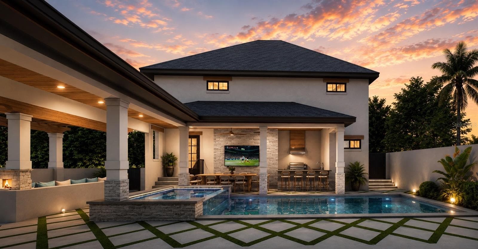 Pool and outdoor kitchen view - 2313 N RIVERSIDE DR, TAMPA