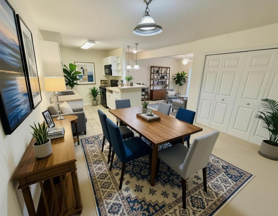 Virtually staged dinning area. This is what it could look like furnished and new carpet installed. - 145 N PEARL LAKE CSWY #112, ALTAMONTE SPRINGS