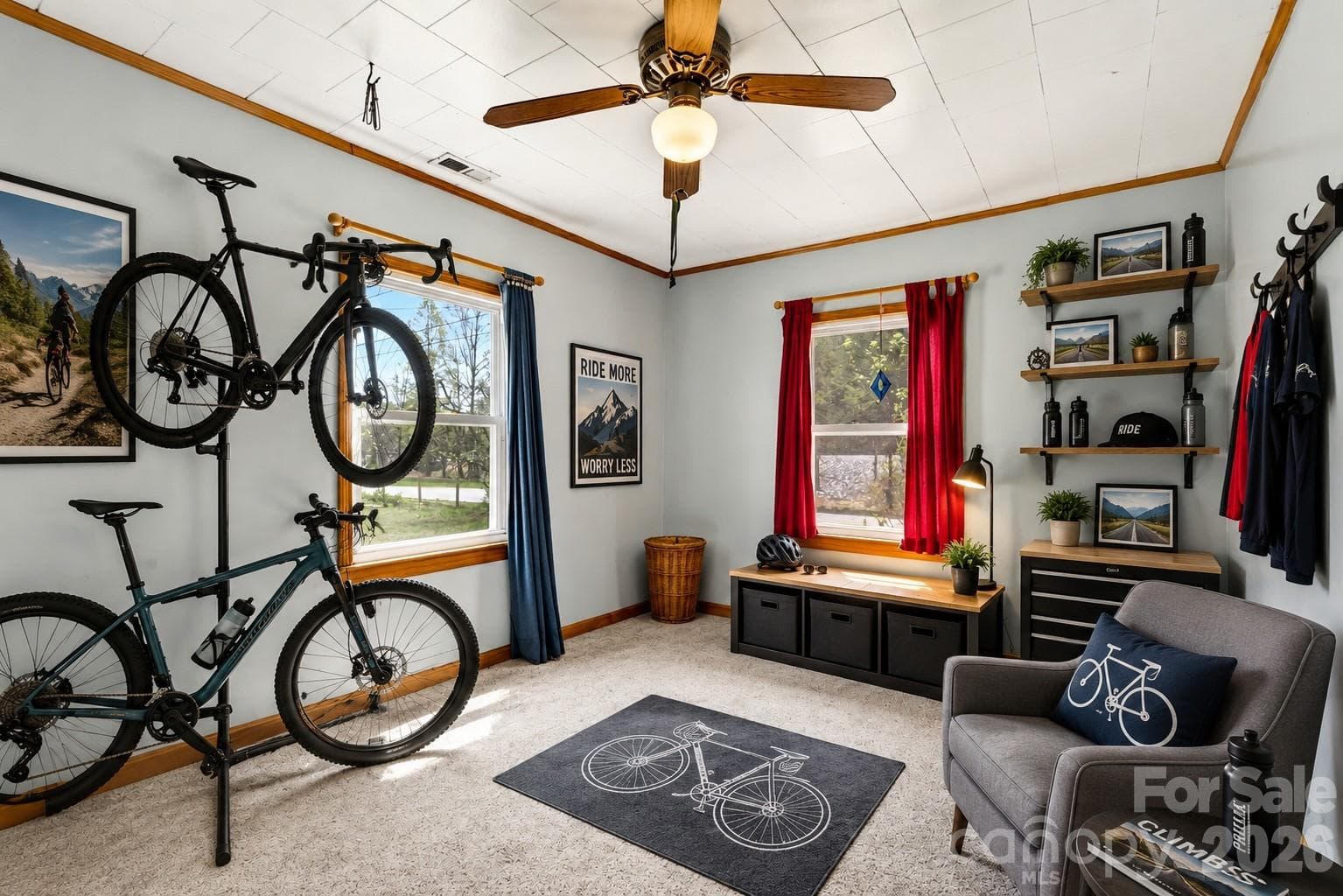 Large rooms for anything you need. Virtually staged for avid bike riders. - Old Fort