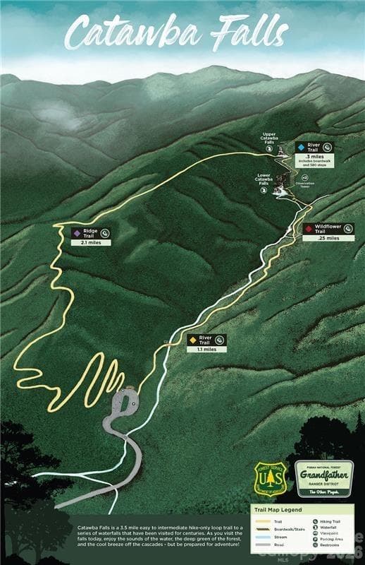 Catawba Falls Hiking Map - Old Fort