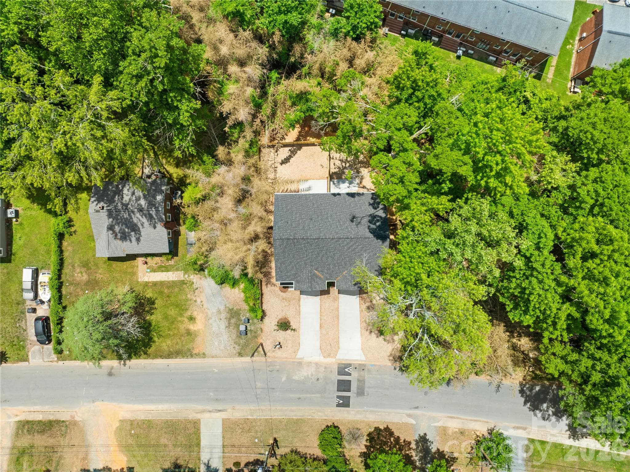 Overhead aerial view of 1940 Purser Dr and the surrounding Eastwood Acres neighborhood in east Charlotte - 1940 Purser Drive, Charlotte