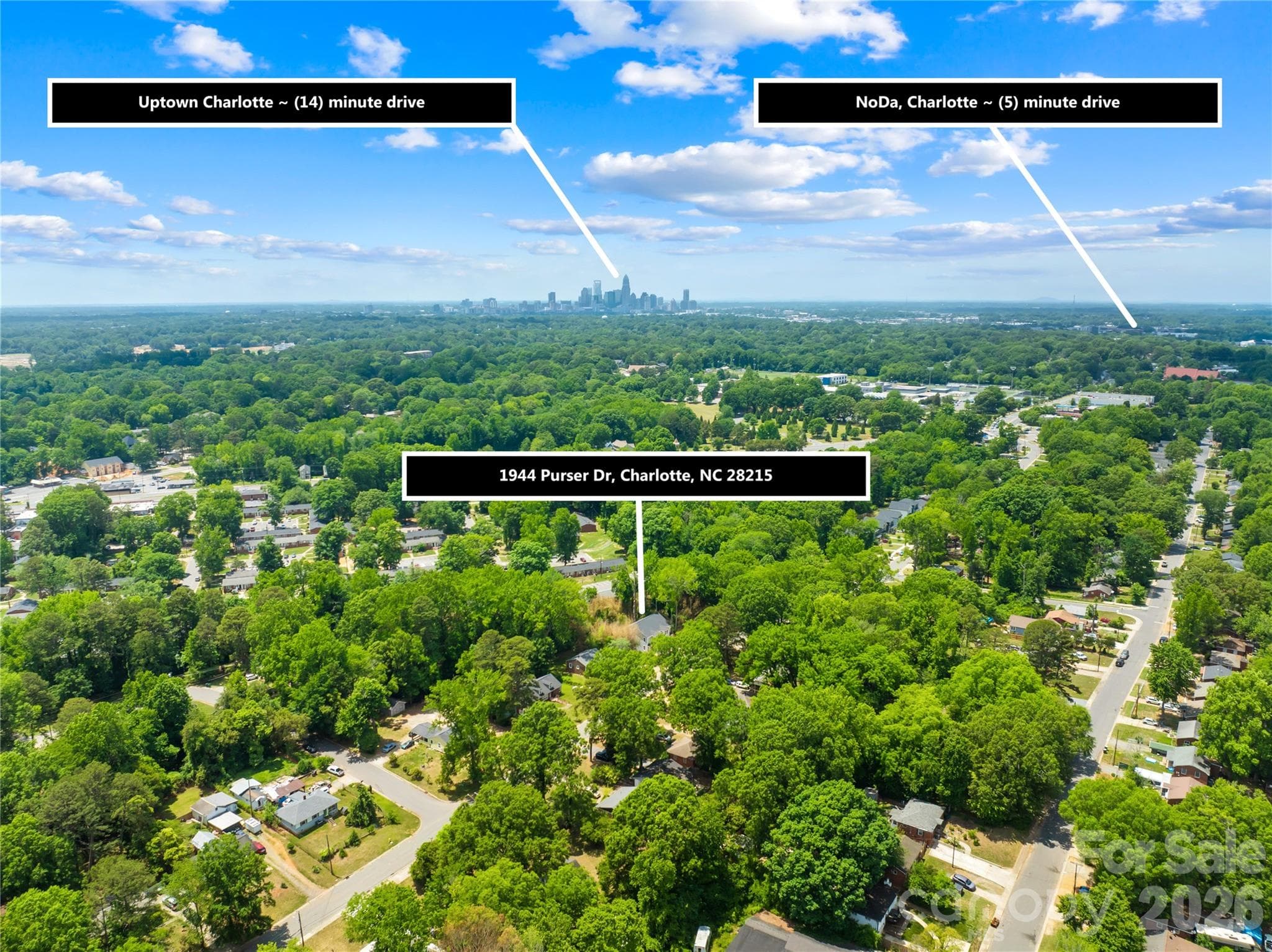 Aerial view: 1940 Purser Dr is about 1.5 miles from NoDa and about 5 miles from Uptown Charlotte - 1940 Purser Drive, Charlotte