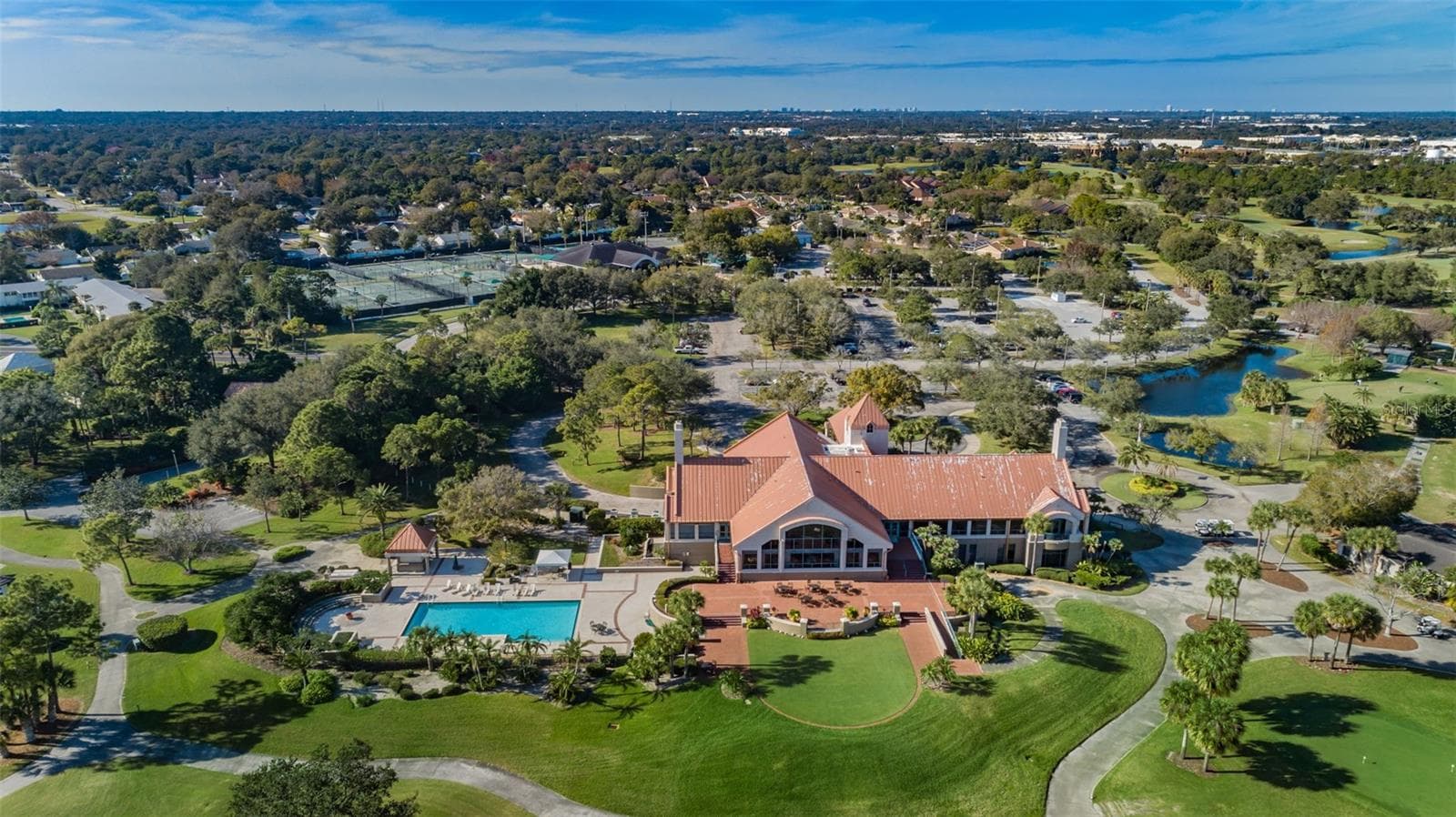 Bayou Clubhouse looking north with both golf courses and tennis visible; Bayou and Bardmoor North, - 10497 LONGWOOD DR, SEMINOLE