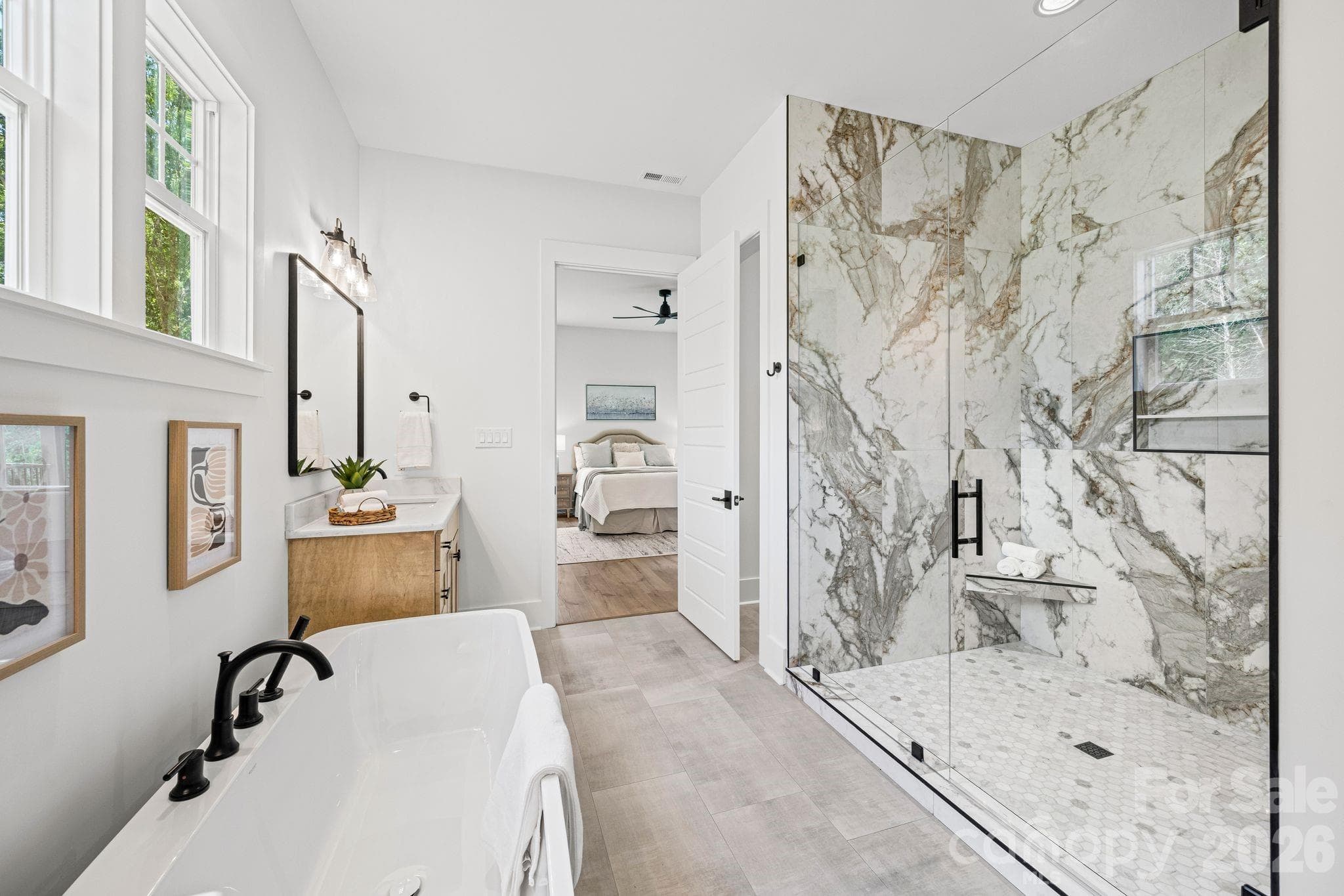 Primary Bath w/ Large Tiled Walk-in Shower - 121 Juniper Road, Mooresville