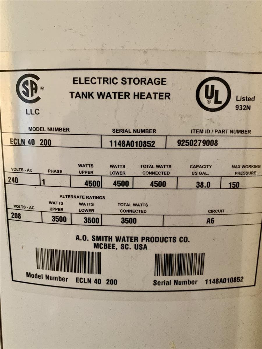 Hot water heater 2011 - 5050 29TH AVE N, ST PETERSBURG