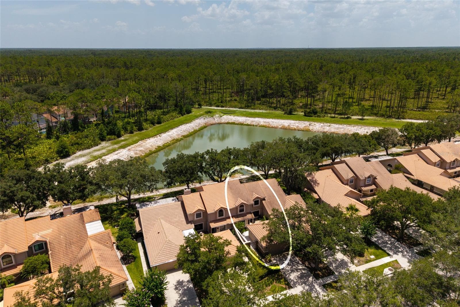 aerial view with lake and location of unit - 17557 FAIRMEADOW DR, TAMPA