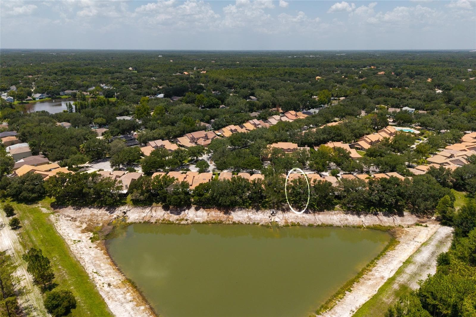 Aerial view lake and neighborhood - 17557 FAIRMEADOW DR, TAMPA