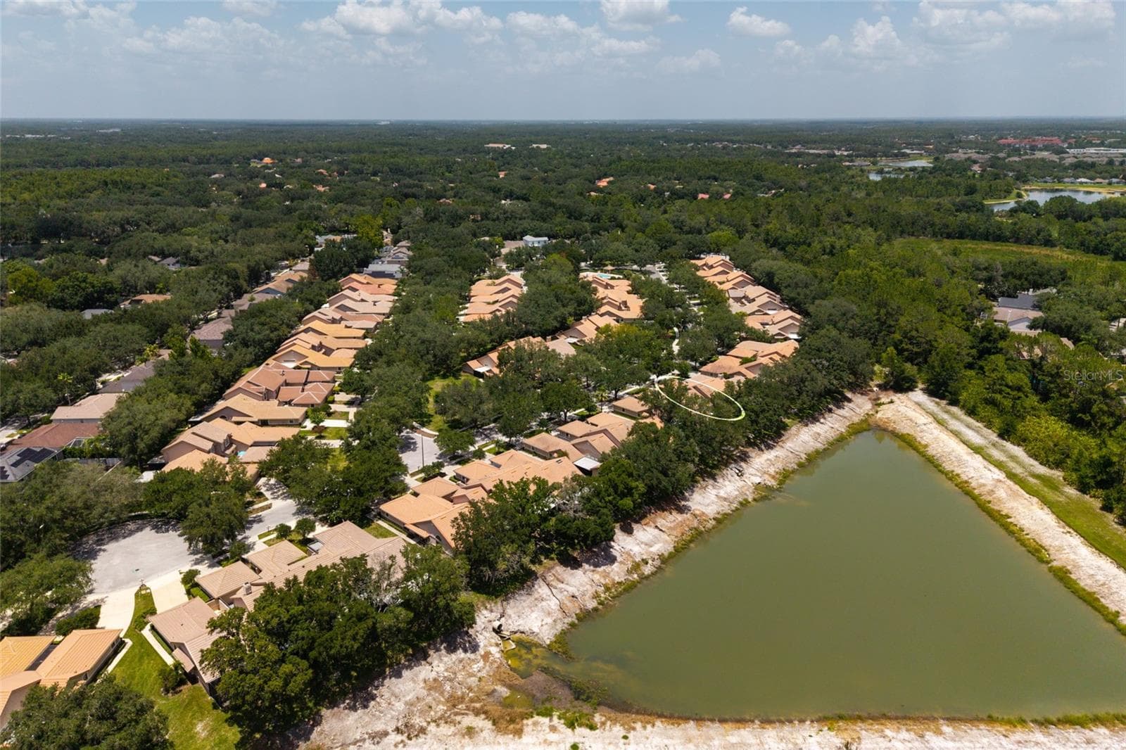 Aerial view lake and neighborhood - 17557 FAIRMEADOW DR, TAMPA