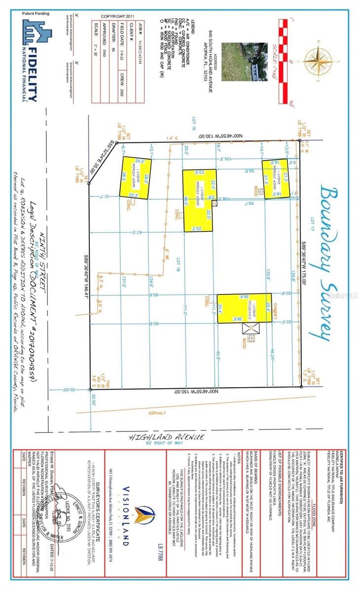 Survey - 840 S HIGHLAND AVE, APOPKA