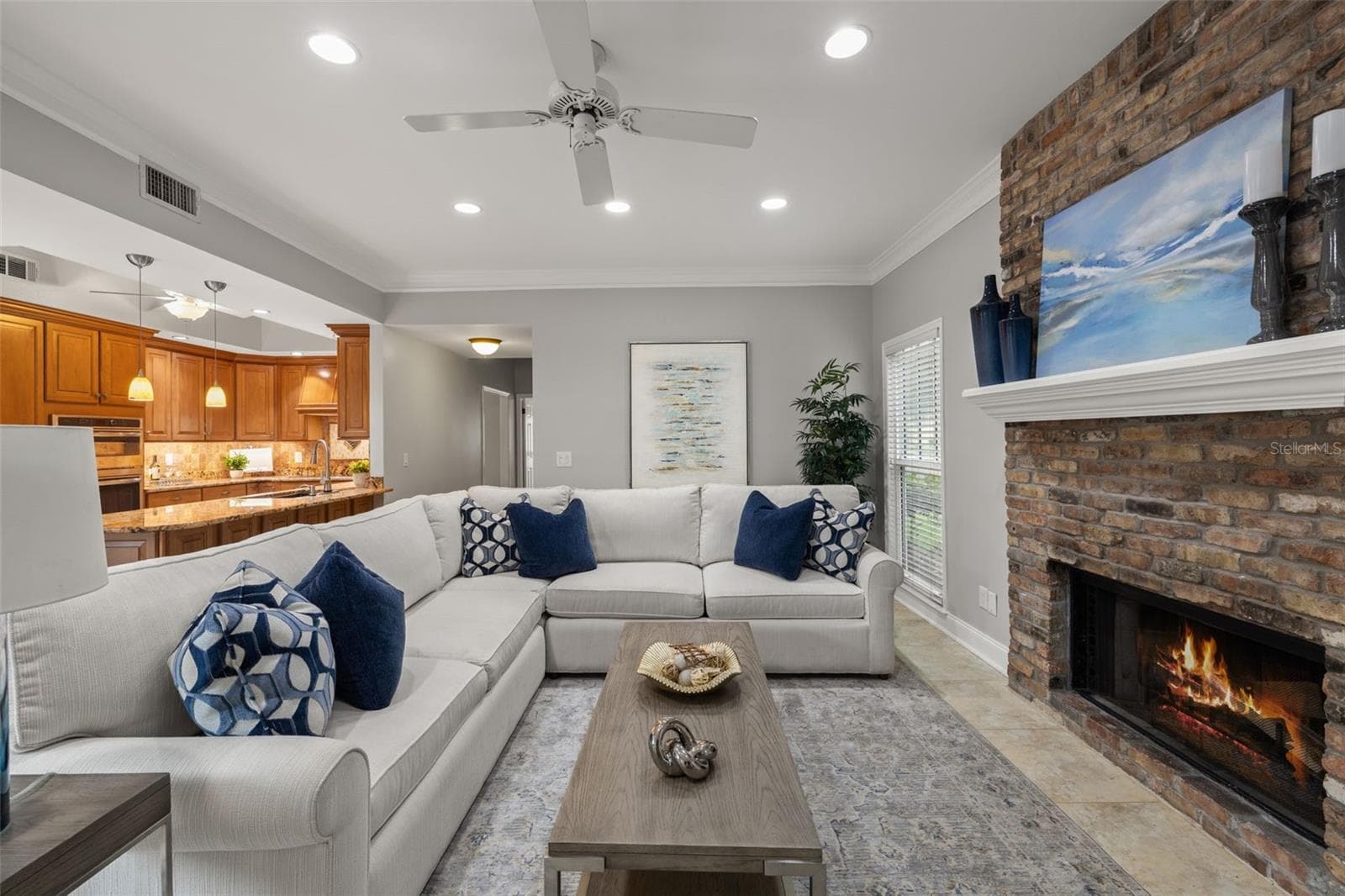 Family room with wood burning fireplace - 3233 W PARKLAND BLVD, TAMPA