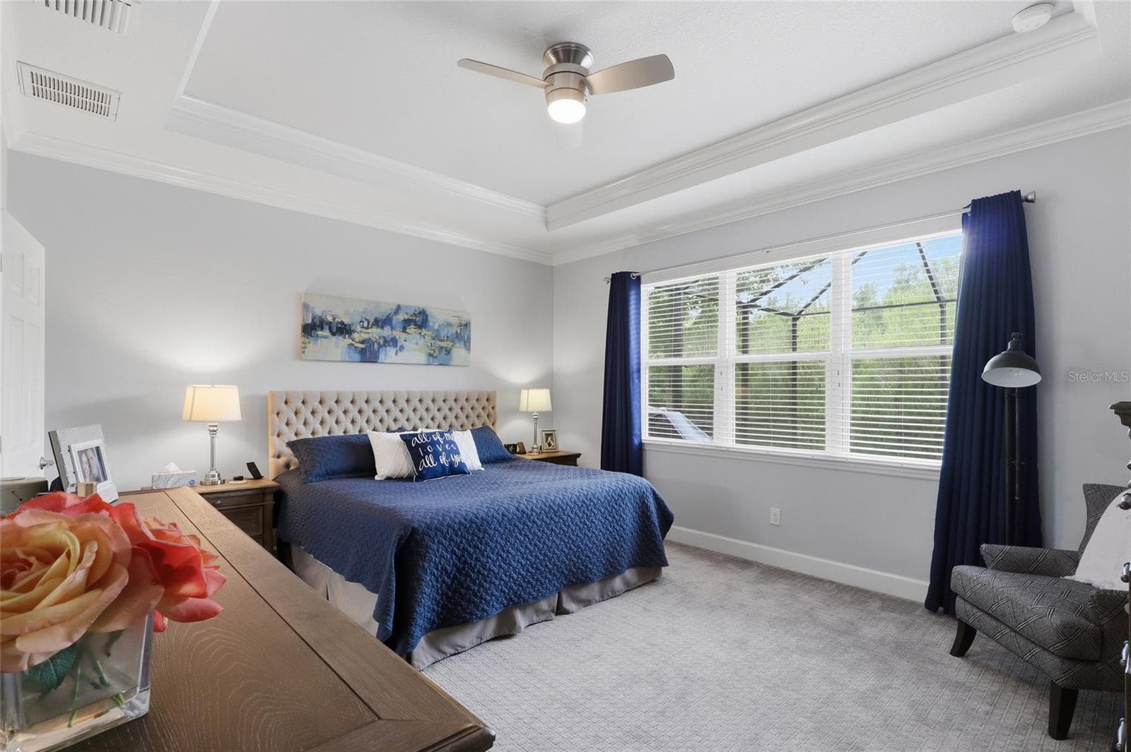 Primary suite with tray ceilings and crown molding - 27035 CAROLINA ASTER DR, WESLEY CHAPEL