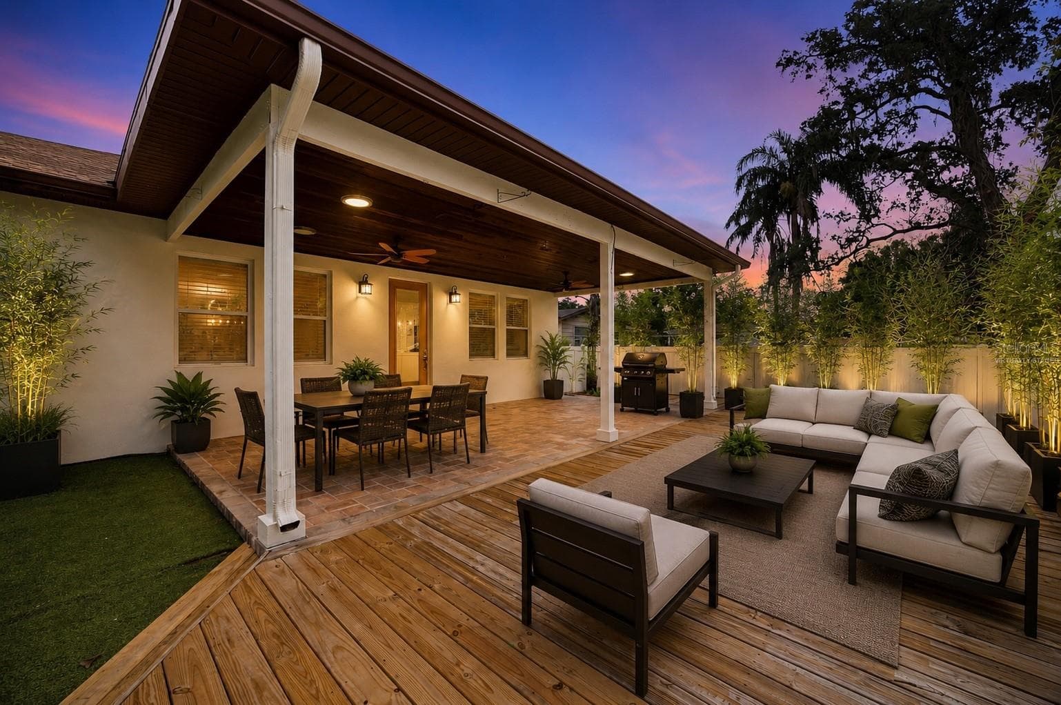 Virtually Staged to show potential of the outdoor area. Plant, pots and landscape lights are all digital. - 1707 E EMMA ST, TAMPA