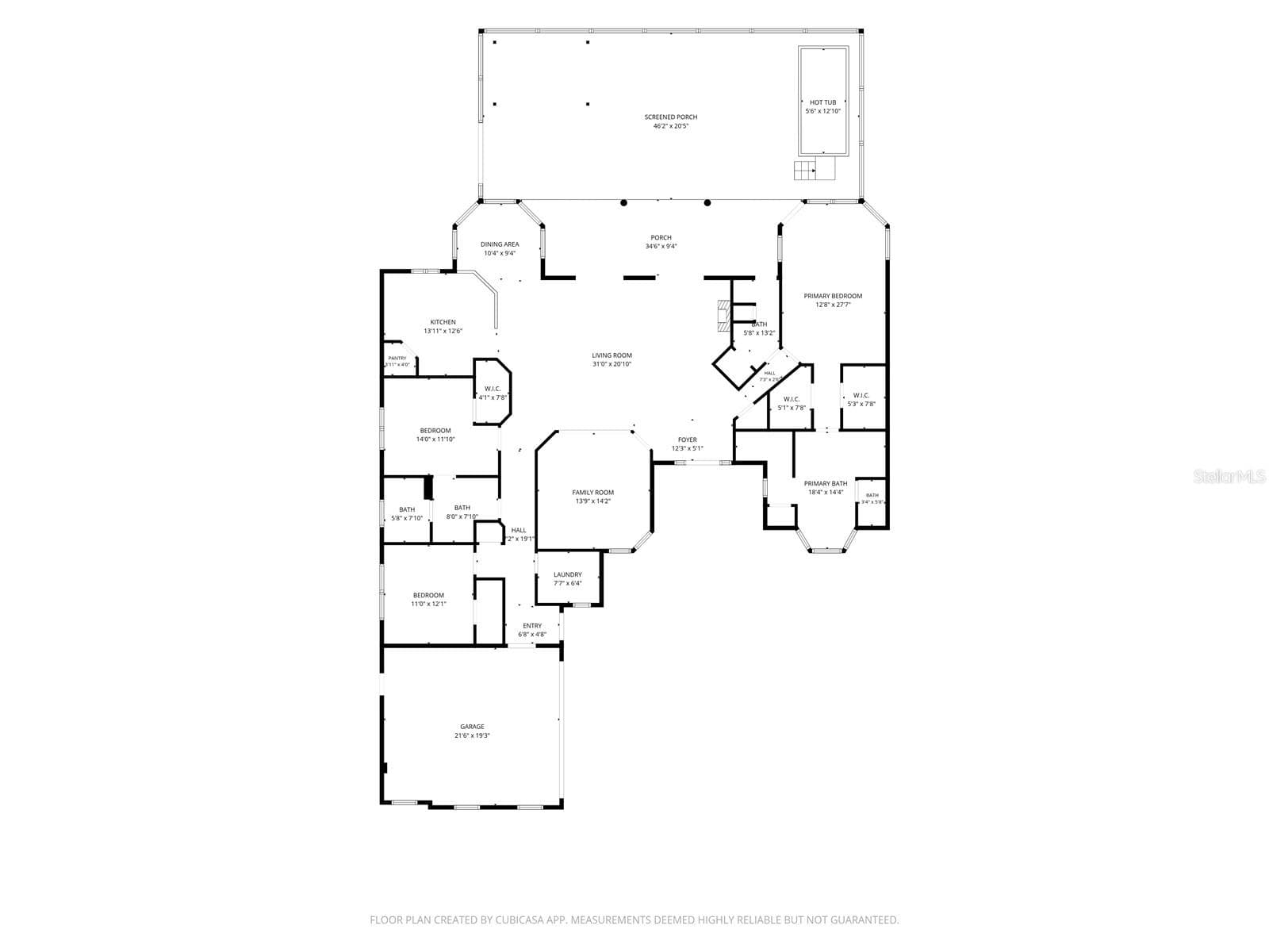 Floor Plan shows swim/spa (listed as a hot tub) in far rear right corner - 4280 TURNER RD, MULBERRY