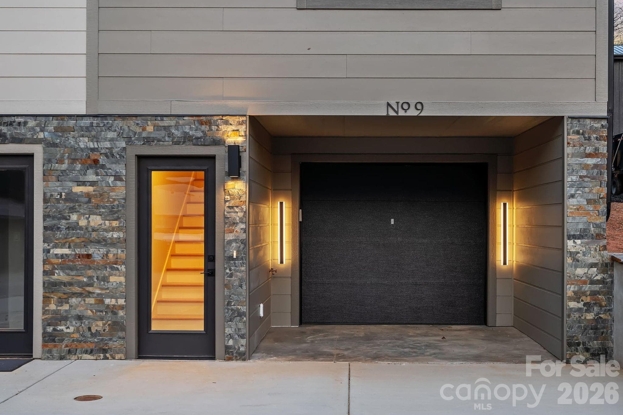 Custom Lighting & Stonework at the Entryway - 9 Gudger Road, Asheville