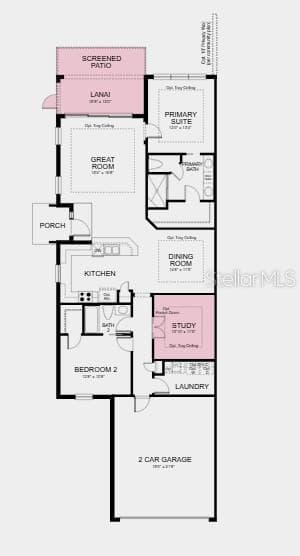 Floor Plan ~ Additional Highlights Include: tray ceiling pkg, 8' interior doors, double pocket doors at study, and garage floor seal with flakes and clear coat - 3213 TORTA CT, BRADENTON