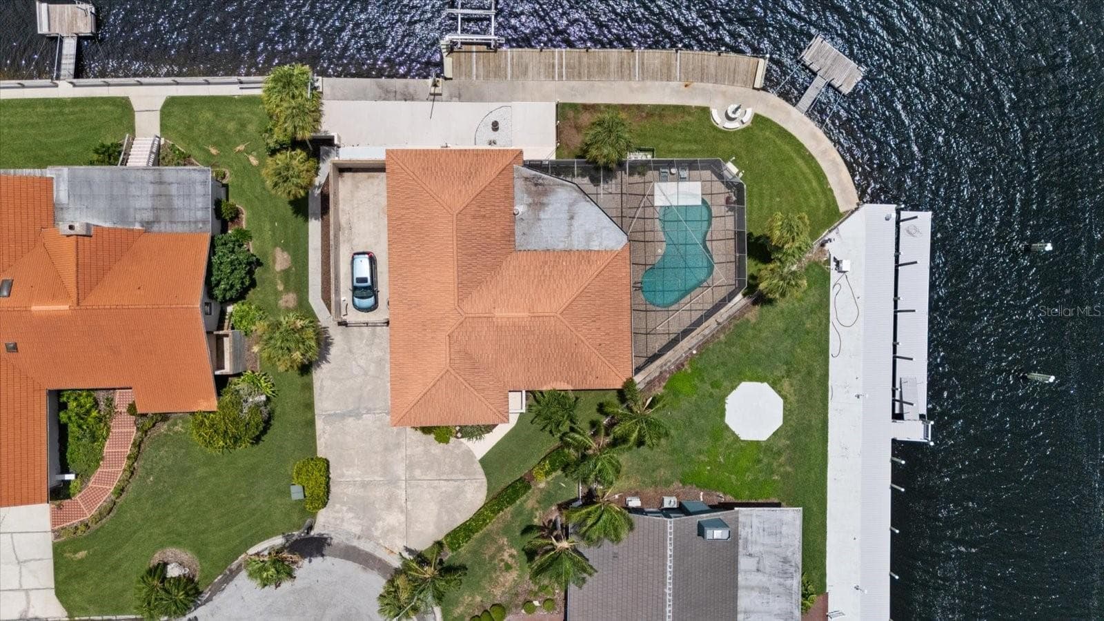 Aerial property view (153 ft of waterfrontage) - 3154 TRIDENT TER, NEW PORT RICHEY