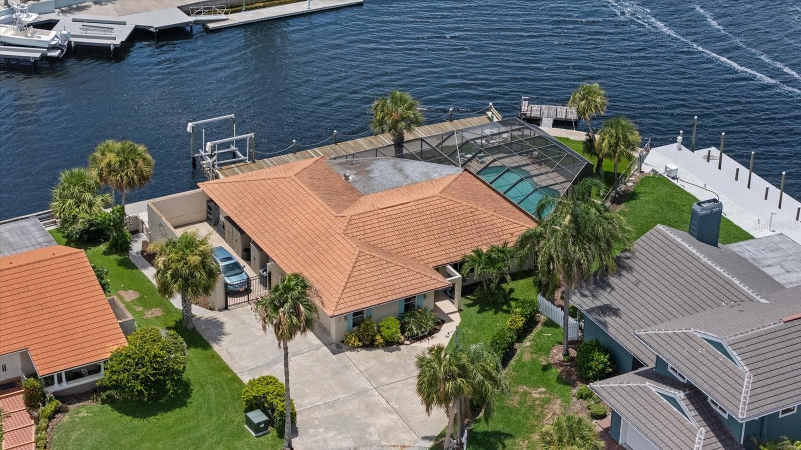 Aerial property view (153 ft of waterfrontage) - 3154 TRIDENT TER, NEW PORT RICHEY