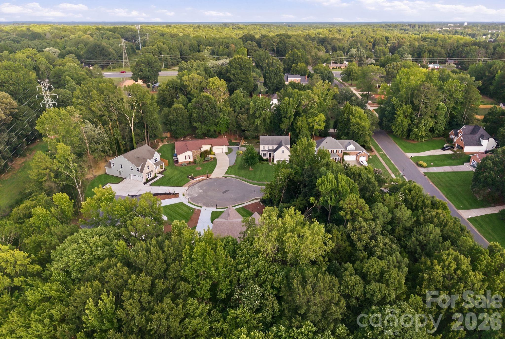 Aerial view of the cul-de-sac. - 2311 Chateau Court, Matthews