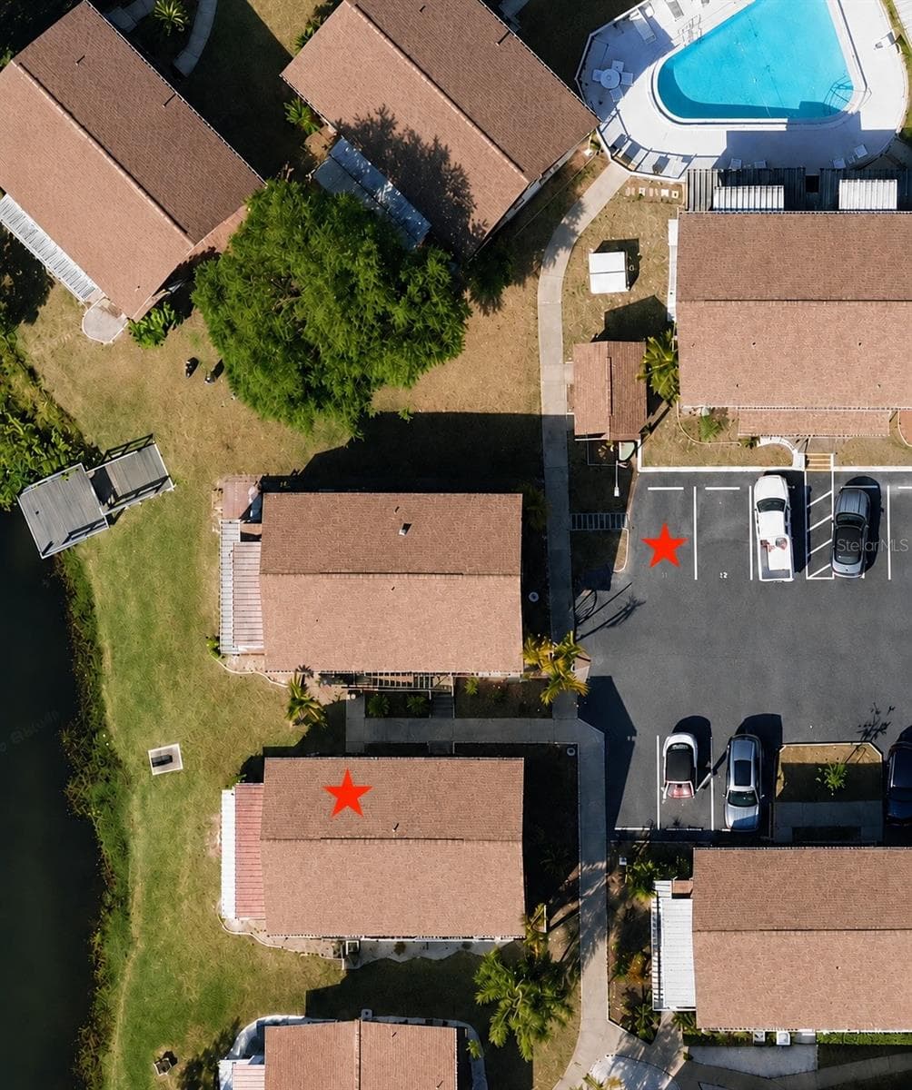 Red stars indicate condo and parking spot. - 1960 UNION ST #19, CLEARWATER