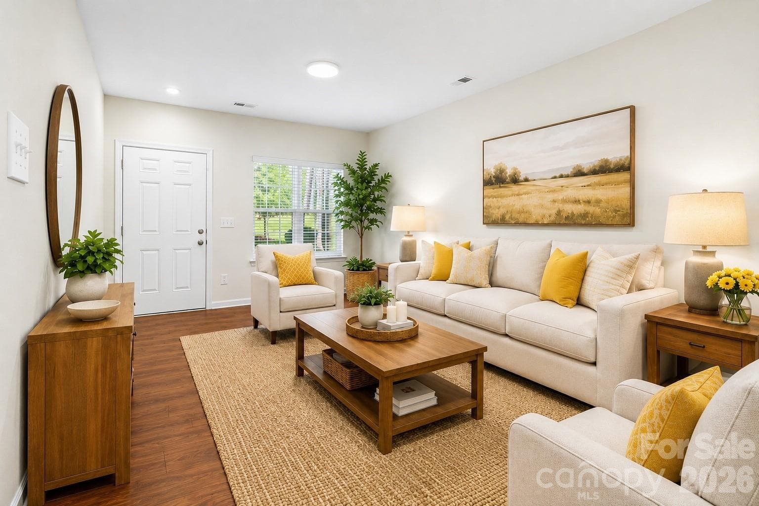 Virtually staged for a living room. - 5516 John Mcdowell Place, Charlotte
