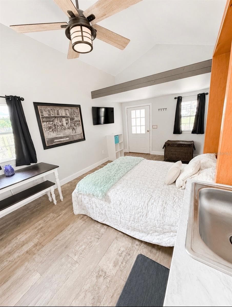 Tiny House front entrance with loft storage area. Murphy Bed closes up leaving a nice living space. - 4280 TURNER RD, MULBERRY