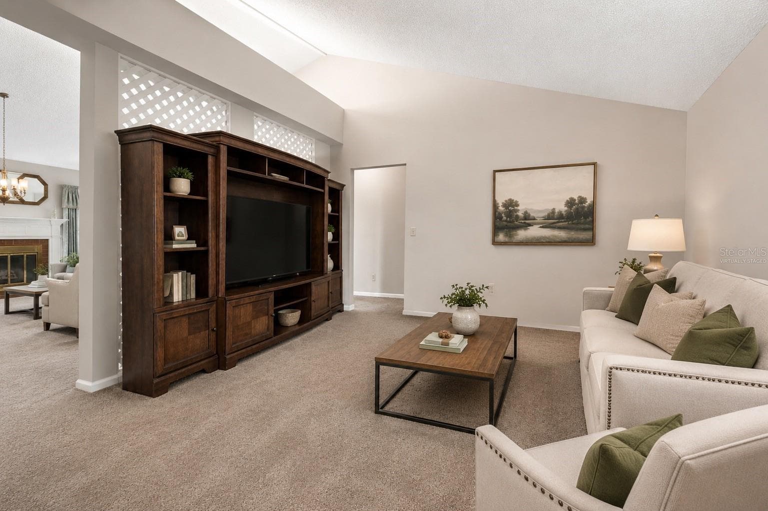 Virtually Staged - Family Room - open up to dining room. - 7316 HIGHLAND GROVE DR, LAKELAND