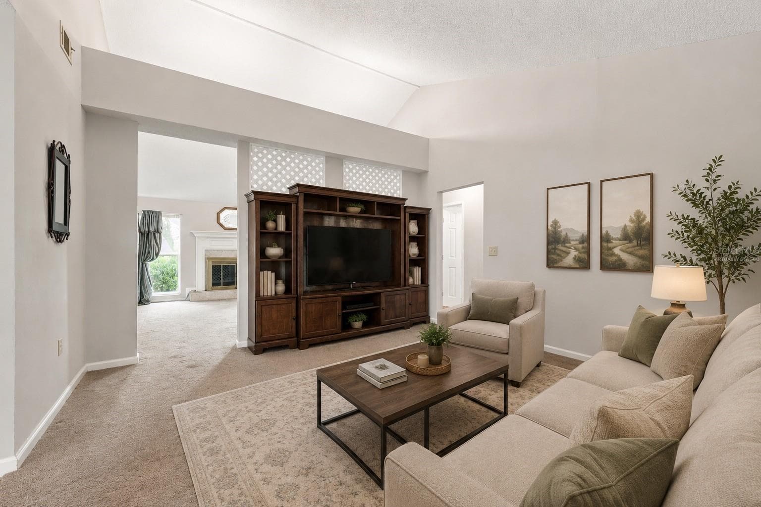 Virtually Staged - Family Room - open up to dining room. - 7316 HIGHLAND GROVE DR, LAKELAND